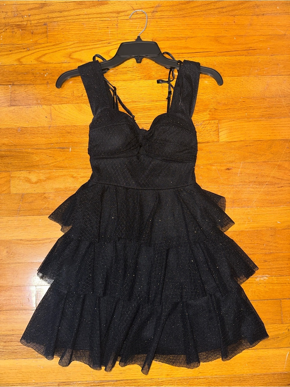 Honey and Rosie Black Sparkle Tiered Tulle Mini Dress